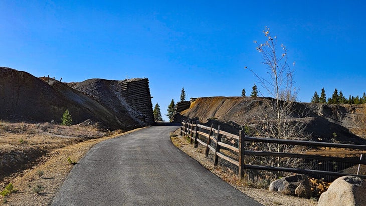 Mineral Belt trail in Leadville where it passes through old mining ruins