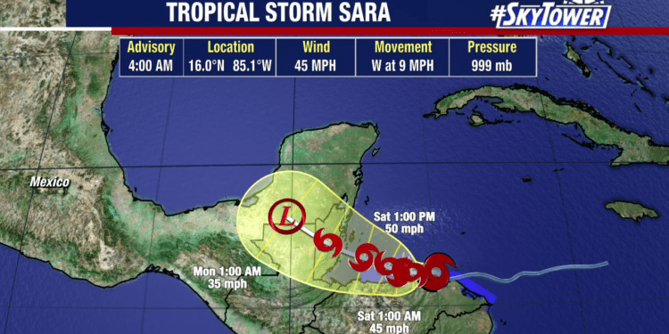 Tropical Storm Sara could dissipate before reaching Gulf of Mexico, NHC says