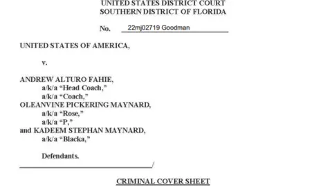 US District Court Southern District of Florida Court papers giving the names and aliases of the defendants