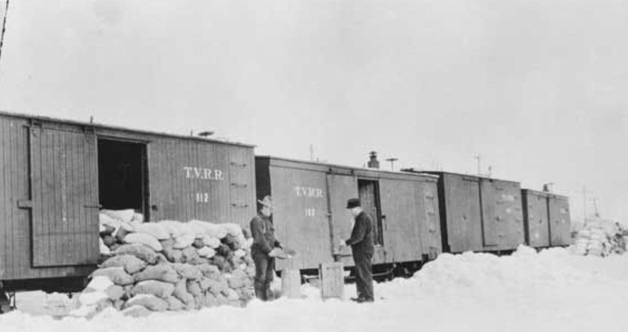 Antimony was once mined in large quantities in Alaska mines before production centralized in China. This photo shows antimony ore awaiting shipment from Alaska's Interior on the Tanana Valley Railroad in the early 20th Century. (Alaska's Digital Archives, Coleen M. Platner collection, UAF-1986-46-CO)