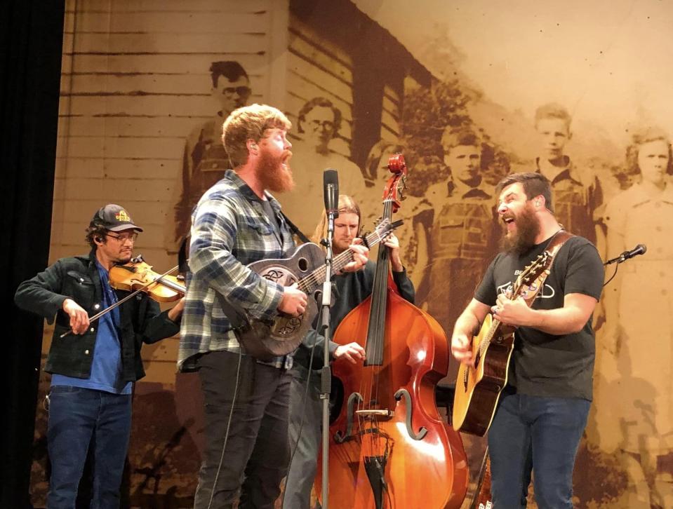 Oliver Anthony, front, performs in Hopewell, Va., on March 31, 2024.