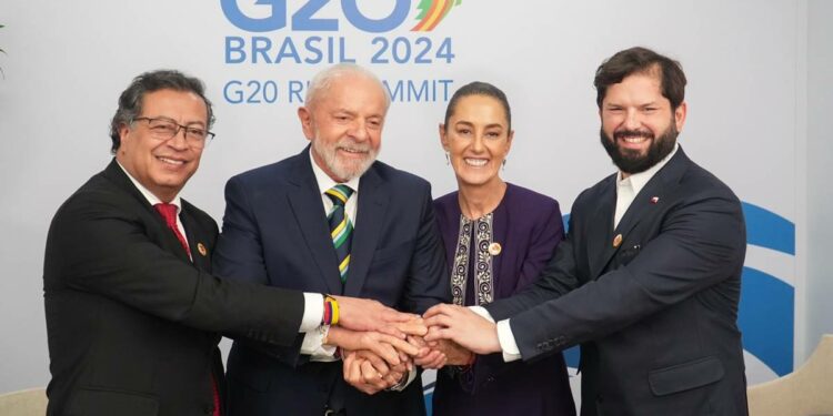 “América Latina Unida”; Claudia Sheinbaum se reúne con presidentes de Brasil, Chile y Colombia en el G20