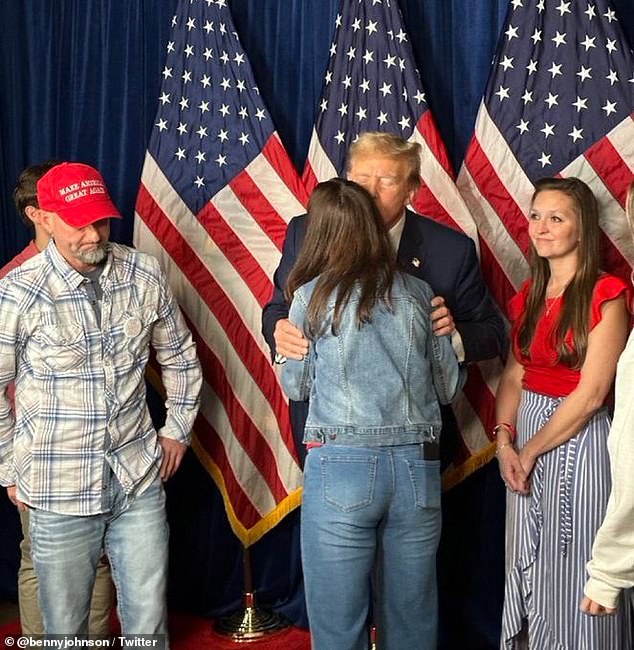 Donald Trump met with the family and friends of Laken Riley, including the roommate who reported her missing, before his rally in Rome, Georgia in March (pictured). Riley's horrific killing shocked the nation and fueled the immigration debate during the US presidential election