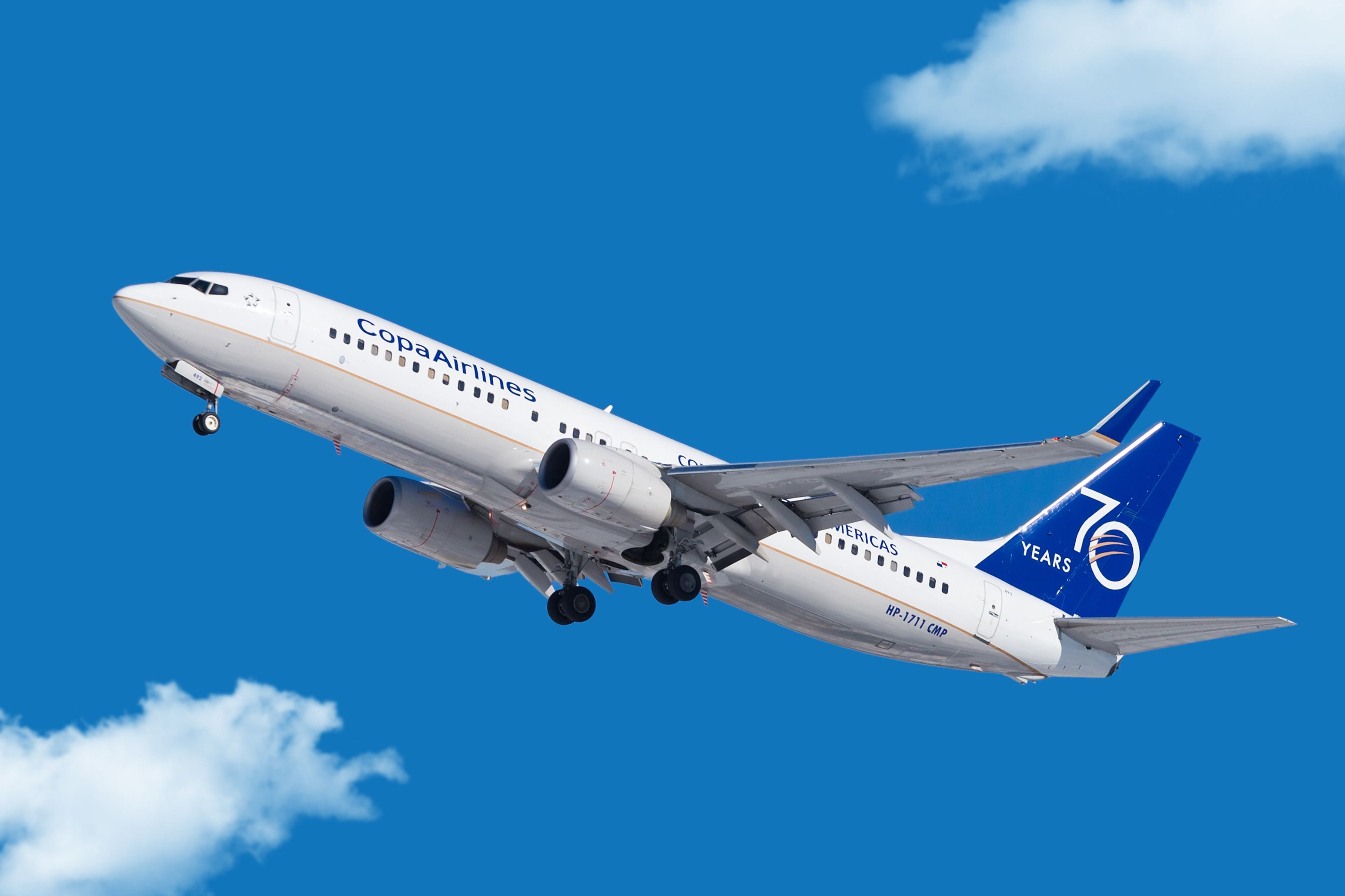 A Copa Airlines aircraft flying in the sky.