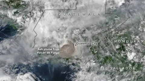 NASA Earth Observatory A view of the ash plume from space as captured by NASA using VIIRS data from the Suomi National Polar-orbiting Partnership and OMPS data from the Goddard Earth Sciences Data and Information Services Center