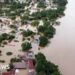 An aerial shot of a flooded city