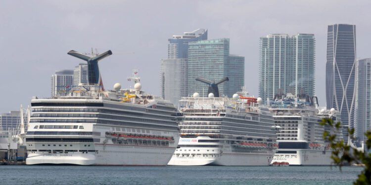 Carnival Cruise Line&rsquo;s Sunrise and Vista ships, along with the MSC Meraviglia, are docked at the Port of Miami, awaiting an eventual return to service. Sunrise will be part of a special group of sailing commemorating the nation&rsquo;s 250th birthday.