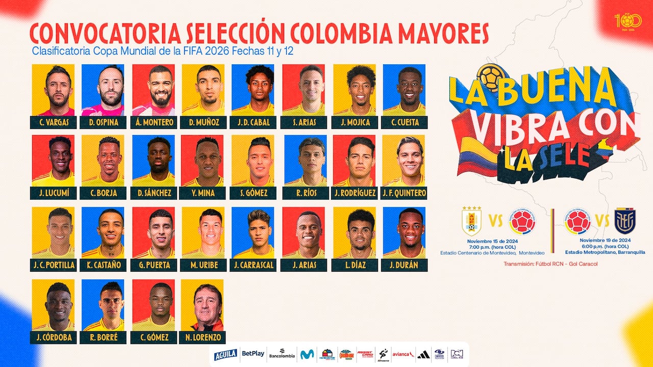 Convocados de la Selección Colombia para las fechas 11 y 12 de las Eliminatorias.