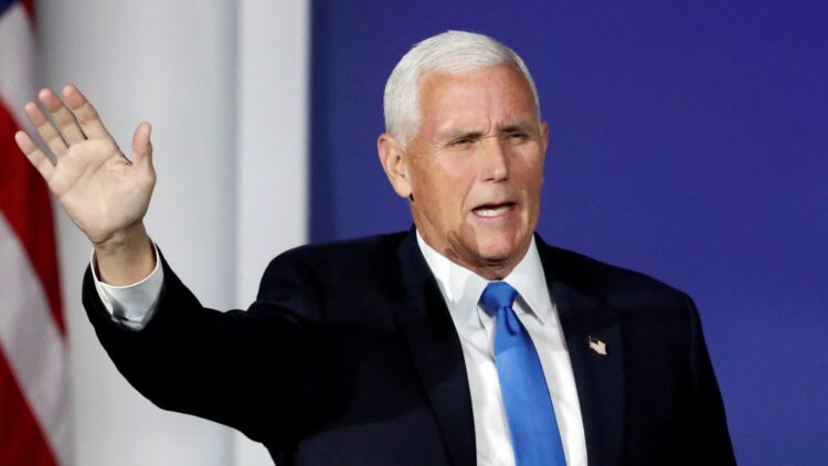 Former U.S. Vice President Mike Pence arrives to speak at the Republican Jewish Coalition Annual Leadership Summit in Las Vegas on Oct. 28, 2023.