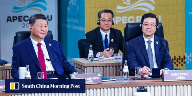 Hong Kong leader updates Xi Jinping on city’s progress at Apec summit in Peru