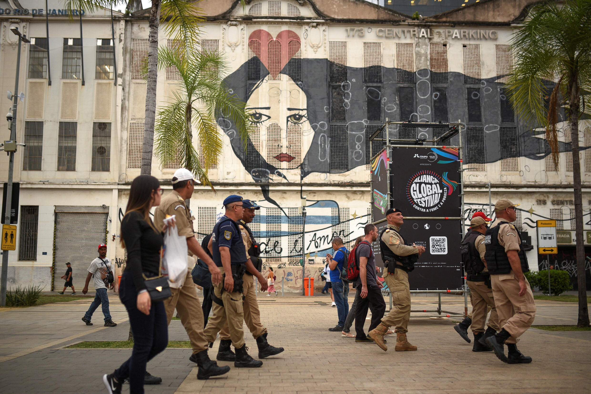 Security gurads walk along the Olympic Boulevard, ahead of the G20 summit, in Rio de Janeiro, Brazil November 14, 2024.