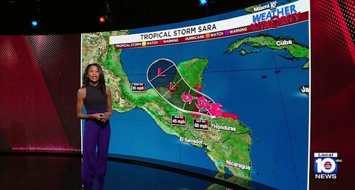 Sara raining out over Central America while the destructive US hurricane season draws to a close