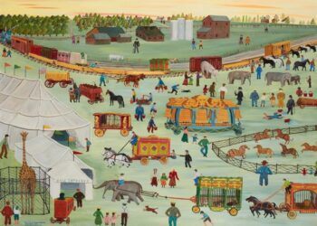 the circus train arrives, midwest 1900 by streeter blair