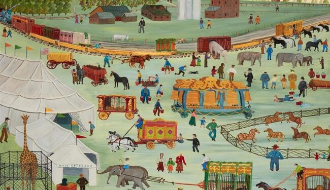 the circus train arrives, midwest 1900 by streeter blair