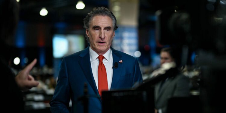 Gov. Doug Burgum of North Dakota speaks to reporters at the National Constitution Center in Philadelphia in advance of the presidential debate between former President Donald Trump and Vice President Kamala Harris, Sept. 10, 2024. President-elect Trump has tapped Burgum to lead the Interior Department, leading the new administrations plans to open federal lands and waters to oil and gas drilling. (Kenny Holston/The New York Times)