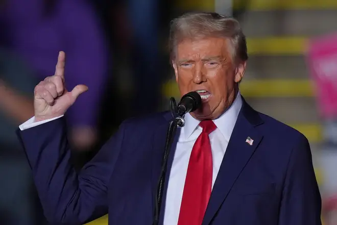 Former President Donald Trump speaks at a campaign rally in Reading, Pennsylvania