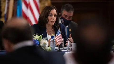 Getty Images Ms Harris holds talks with the Guatemalan president on Monday