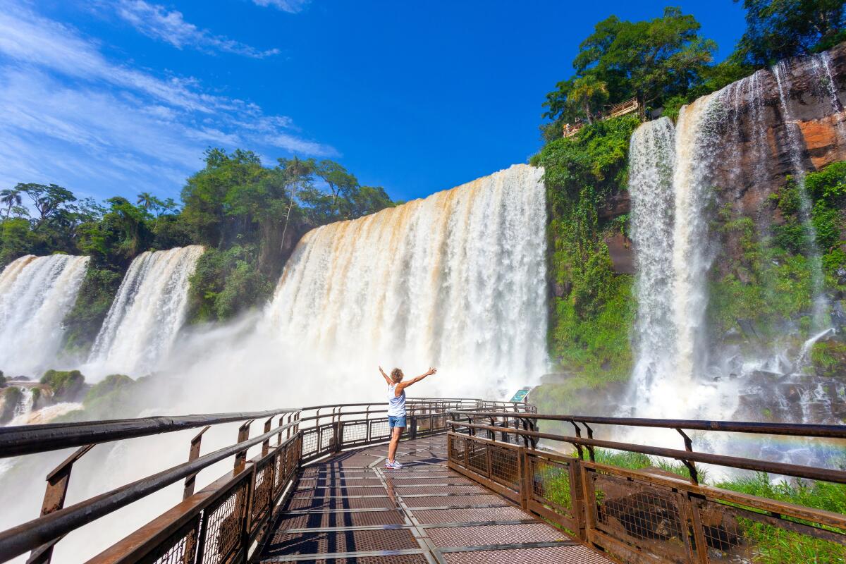 Iguazu Falls in a tropical rainforest. UNESCO world heritage in Brazil and Argentina