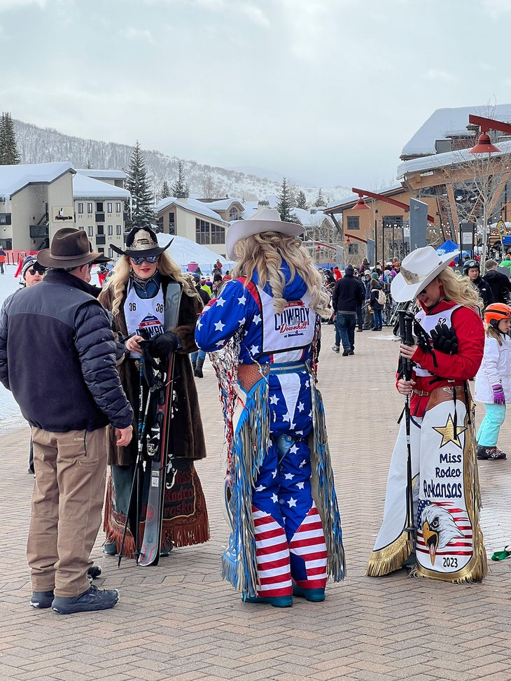 Rodeo queens prepping for the annual Cowboy Downhill event at Steamboat Springs