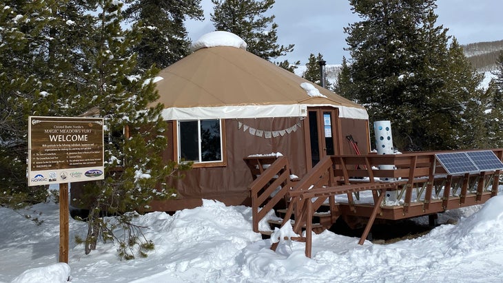 Magic Meadows Yurt at the nordic center in crested butte hosts multi-course, communal meals throughout the winter season