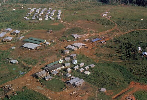 Aerial shot of Jonestown in Guyana