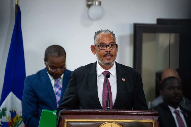 Haitian Prime Minister Alix Didier Fils-Aimé speaks during his installation ceremony in Port-au-Prince, Haiti, on Nov. 11.