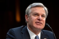 FILE - FBI Director Christopher Wray speaks during a hearing of the Senate Intelligence...