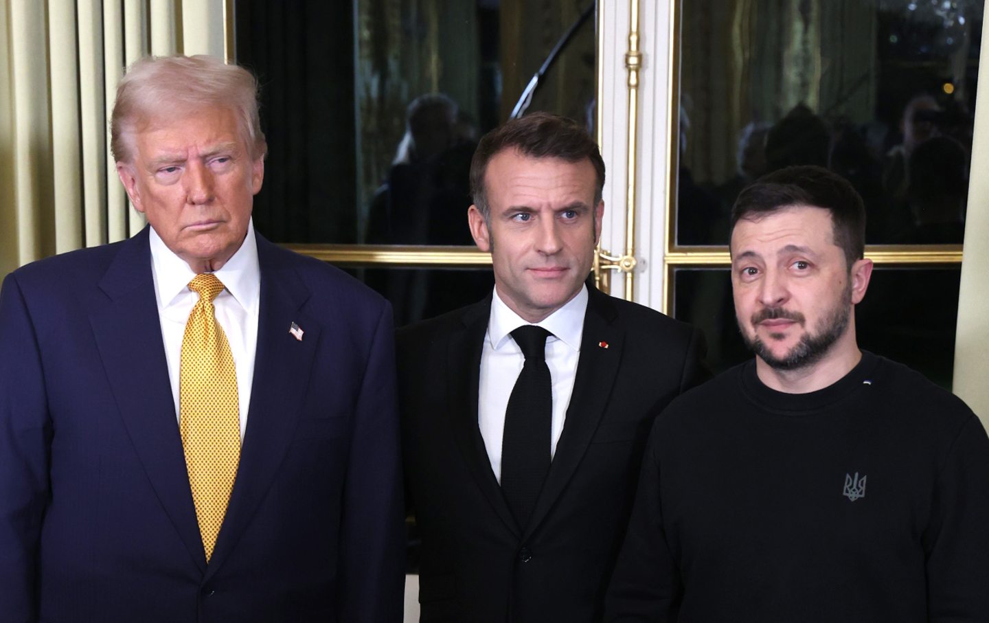 French President Emmanuel Macron and Ukrainian President Volodymyr Zelensky meet with President-elect Donald Trump at the Elysée Palace on December 7, 2024, in Paris, France.