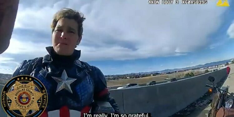 Watch: Colorado deputy helps Captain America after motorcycle breakdown