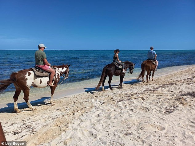 Easy does it: I rode in a saddle on Lady on the beach - before removing it and her heading neck-deep into the warm Caribbean sea