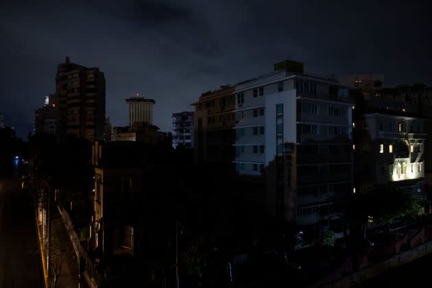 Residential buildings are seen in the dark in San Juan after a major power outage hit the island.