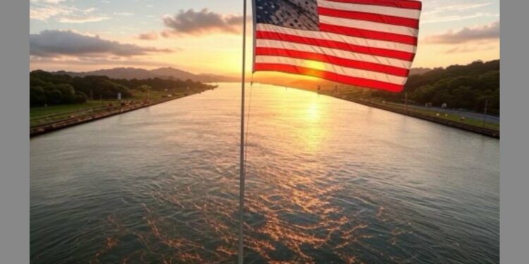AI-generated image of an American flag in the Panama Canal