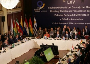Delegates attend the opening session of the LXV Mercosur Summit in Montevideo on December 5, 2024.