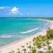 An aerial view of a beach in Puerto Rico, on the east end of San Juan.
