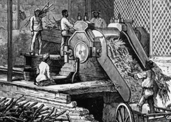 Getty Images Workers operating a sugar cane crushing machine on a plantation in Jamaica, 1884