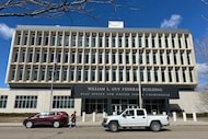 The William L. Guy Federal Building is seen in Bismarck, N.D., April 2, 2024.