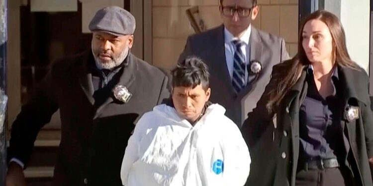 A suspect, identified by police as Sebastian Zapeta, is facing murder and arson charges in New York City for allegedly setting a woman on fire inside a subway train and then watching her die after she was engulfed in flames, police said Monday, Dec. 23, 2024. (WABC-TV via AP)