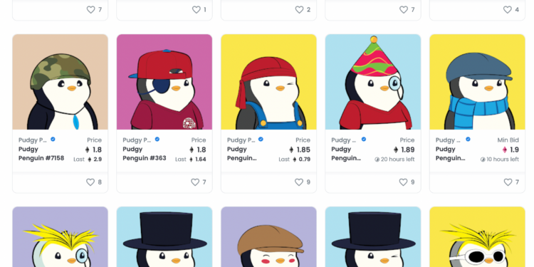Pudgy Penguins is a collection of 8,888 unique penguins with proof of ownership stored on the Ethereum blockchain. (Screenshot: OpenSea)