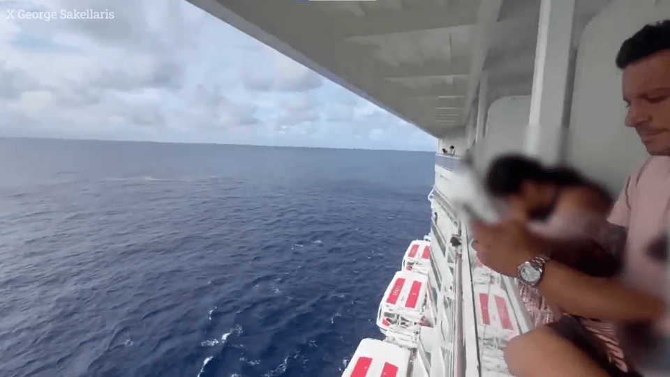 Passengers can be seen searching the water for the man in this video posted to X