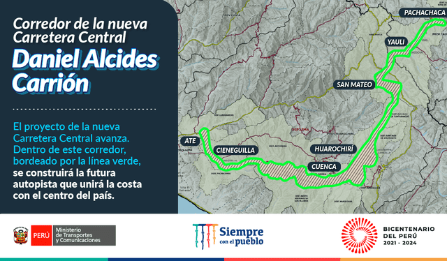  Nueva Carretera Central será denominada Daniel Alcides Carrión. Foto: MTC   