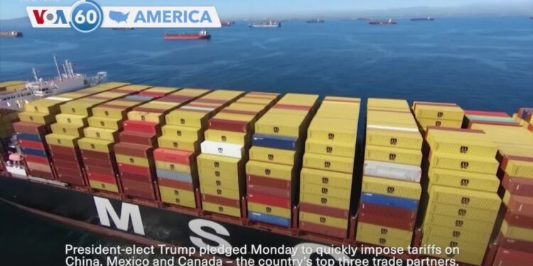VOA60 America - Trump pledges immediate tariffs on goods from Mexico, Canada and China