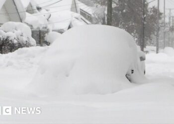 A car totally covered in snow