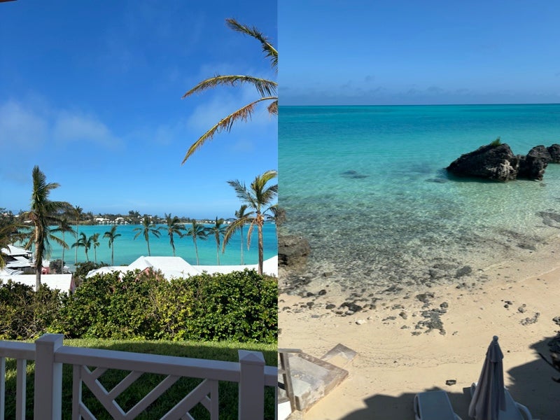 The view from my one-bedroom Ocean View Suite (left) and Turtle Cove (right)