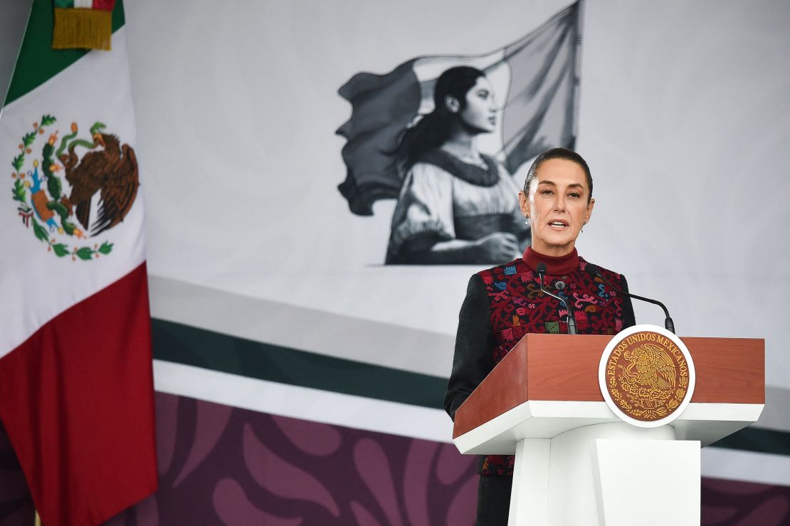 Mexico's President Claudia Sheinbaum delivers a speech in Mexico City, on November 20, 2024.