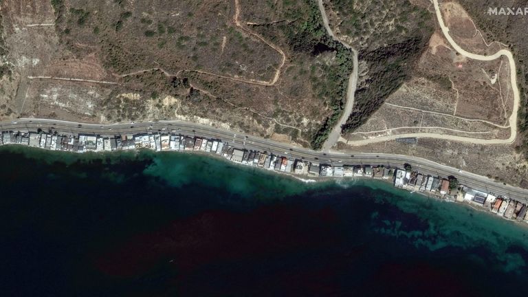 A satellite image shows the Pacific Coast Highway along the Malibu coastline before devastating wildfires.
Pic: Maxr/Reuters