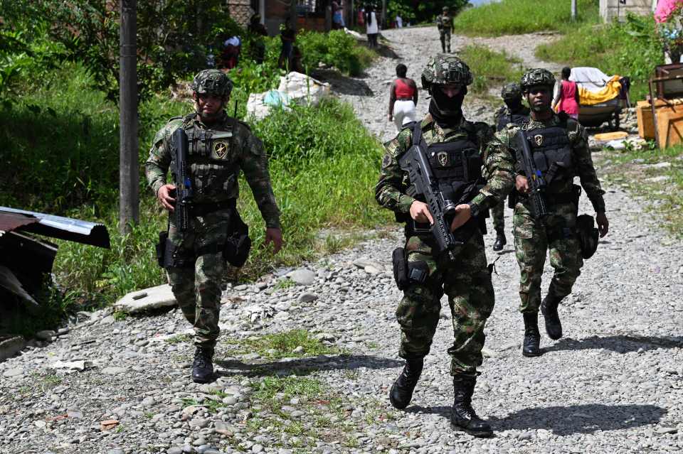 Colombian Navy patrolling a street in Buenaventura.