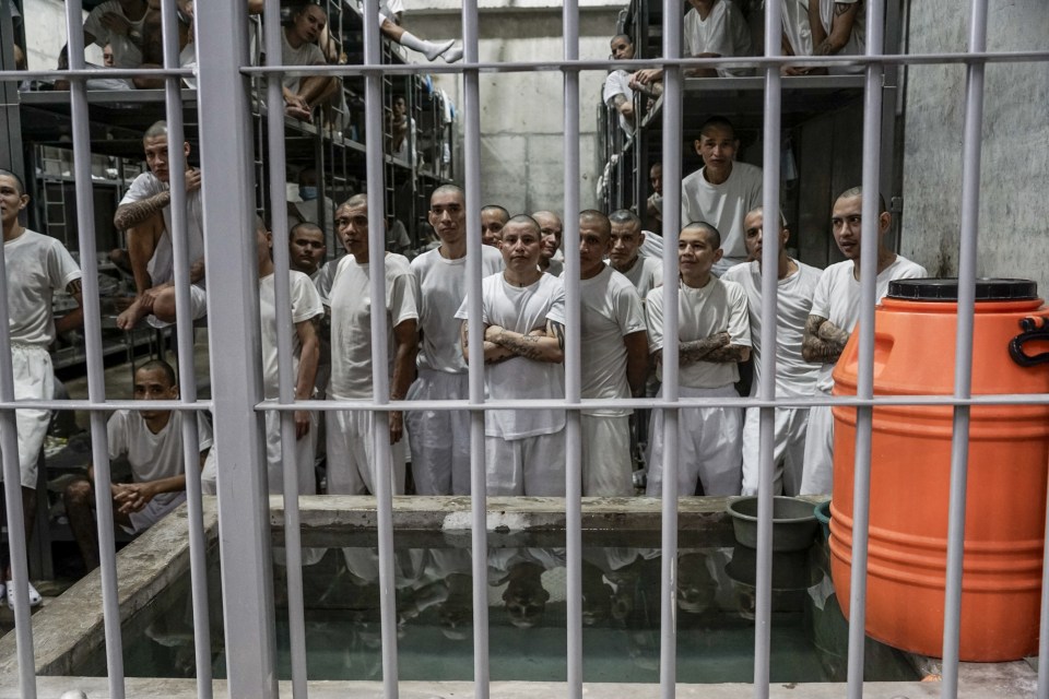 Mara Salvatrucha and Barrio 18 gang members in a prison cell.