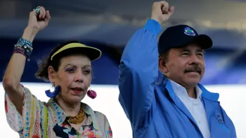 Getty Images Nicaraguan President Daniel Ortega and his wife, Vice-President Rosario Murillo during an event in Managua, on 29 August 2018