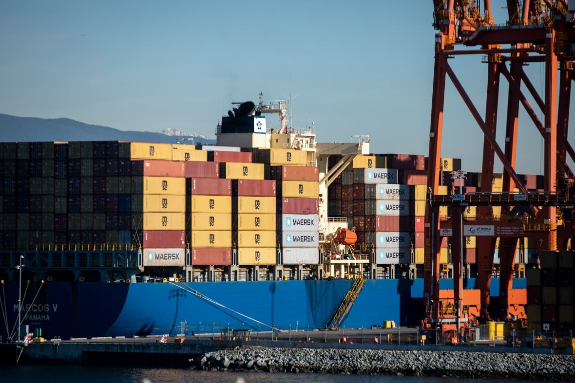 Containers are seen at the Port of Vancouver.