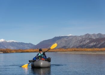 A paddler at a river in the Arctic National Wildlife Refuge, Alaska.